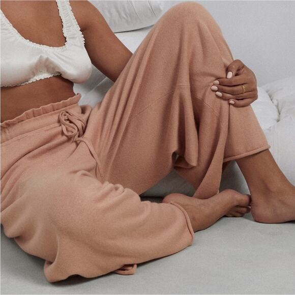 Lunya Cozy Cotton Silk Relaxed Pant Otium Tan Pink Heathered Drawstring M New - Picture 7 of 15